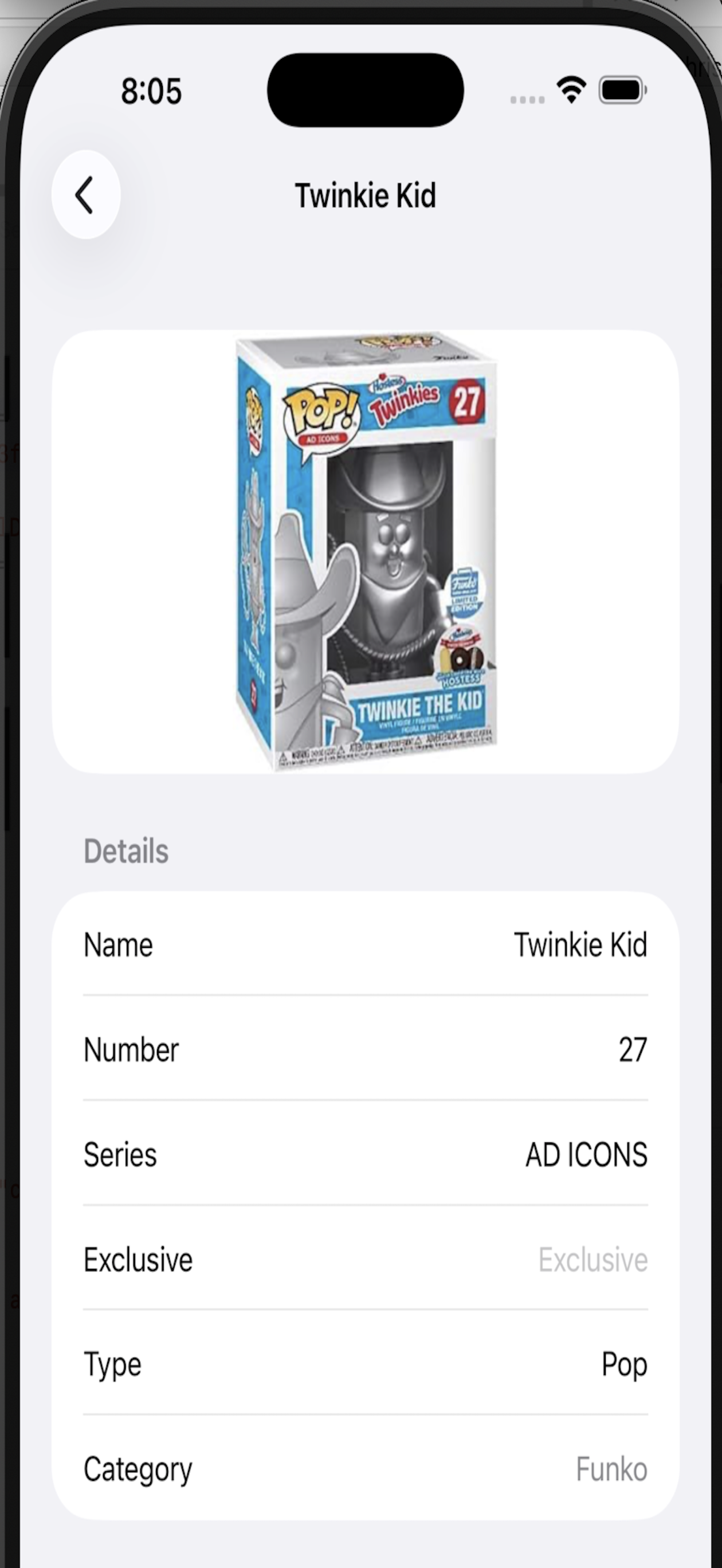 Snap Collectibles iOS item details screen