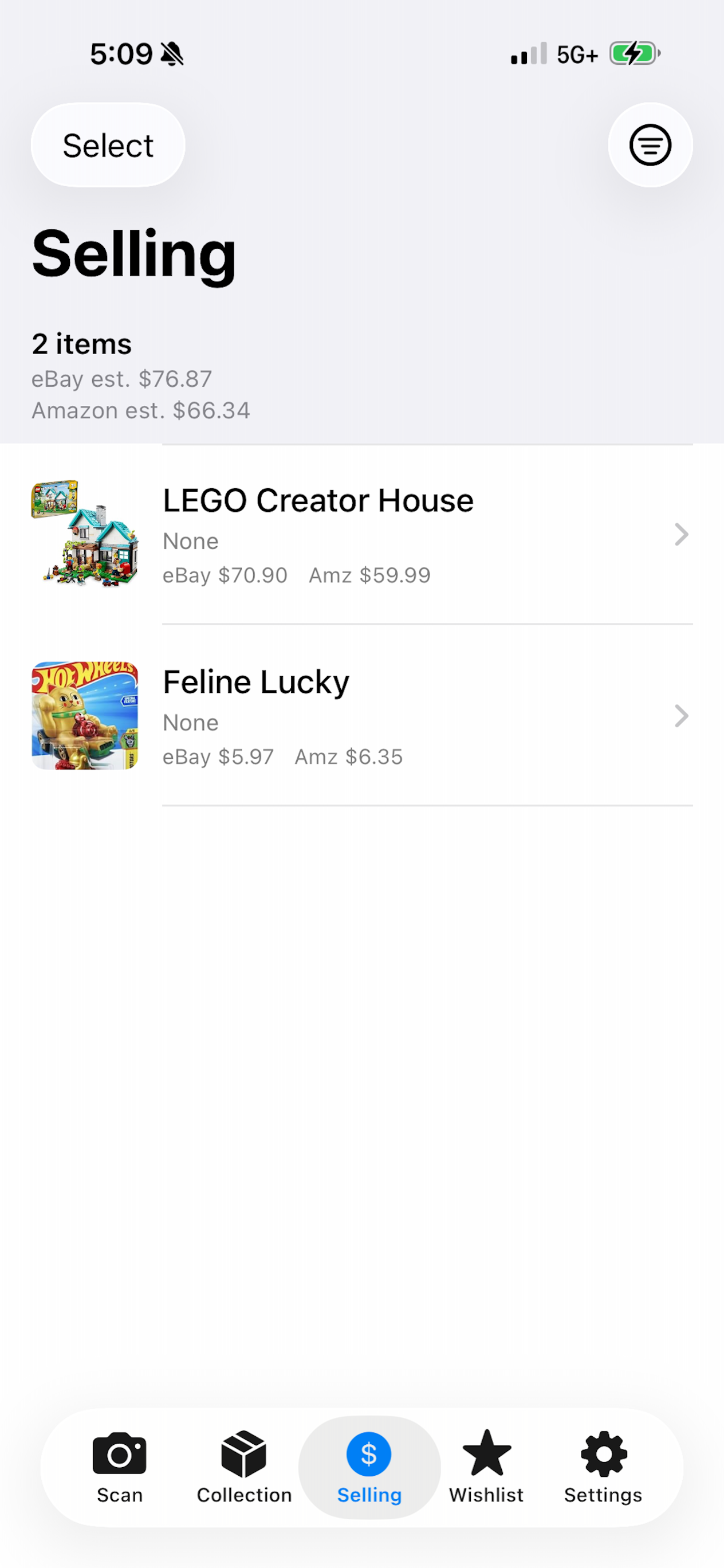 Snap Collectibles iOS selling tools screen